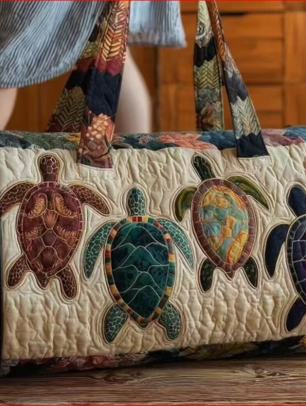 NWOT Hand Quilted Turtle Themed Duffle Bag - Beach Ready Travel Bag